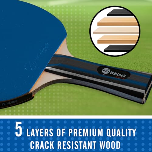 JP WinLook Ping Pong Paddles Sets - Portable Table Tennis Paddle Set with Ping Pong Paddles Professional Case & Ping Pong Balls - Premium Table Tennis Racket Player Set for Indoor & Outdoor Games - style: Black/Blue 2 Paddle Set