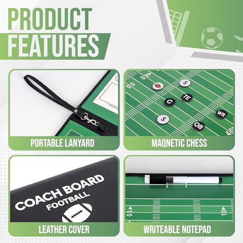 ZPU Dry Erase Coaching Board, Magnetic Coaches Clipboards, Portable Foldable Tactics Board with Dry Erase Marker Pen and Magnets – Basketball, Football, Soccer, Hockey