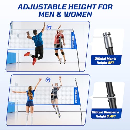 Haokelball Portable Volleyball Net for Backyard, 20ft Freestanding Volleyball Set with Adjustable Height & Widened Base, Outdoor/Indoor Practice Net with Volleyball, Carry Bag, Stakes & Ropes