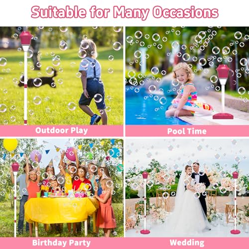 Infowush Bubble Machine for Kids, Automatic Standing Bubble Maker Machine Height Adjustable Up to 47 Inches Outdoor Battery Bubble Machine with Light/Music for Toddlers Birthday Party Gifts（Red） - color: Red