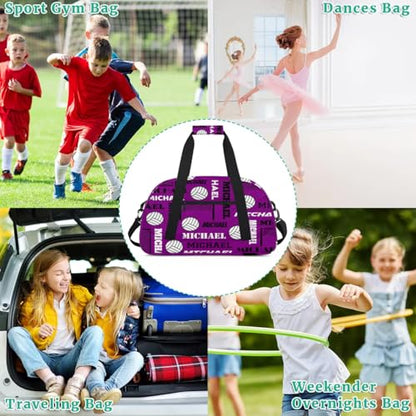 Custom Volleyball Gym Bag Duffel Bag for Women Men, Personalized Name Sport Bag Overnight Bags Customized Travel Weekender Bag, Dark Purple - color: Dark Purple