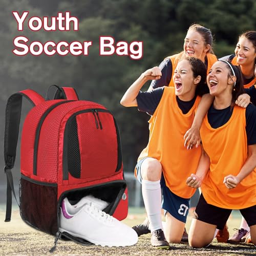YOREPEK Soccer Backpack,Soccer Bag with Ball Holder, Water resistant Sport Equipment Bags Fit Basketball Volleyball Football - color: Red