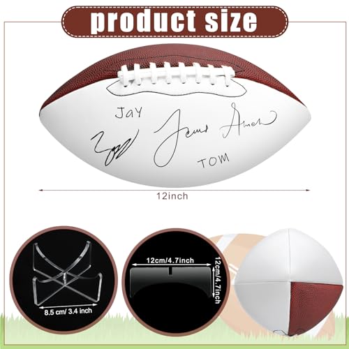 Liliful 2 Pcs Autograph Football Basketball Blank Official Size with 2 Stand 2 Signature Pen 1 Pump for Fantasy Trophy Anniversary Birthday Graduation - size: Size 9, style: 3 Sides White Football