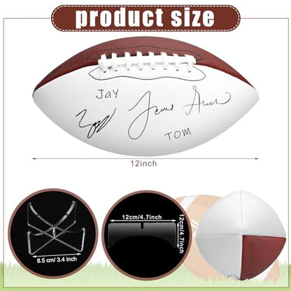 Liliful 2 Pcs Autograph Football Basketball Blank Official Size with 2 Stand 2 Signature Pen 1 Pump for Fantasy Trophy Anniversary Birthday Graduation - size: Size 9, style: 3 Sides White Football