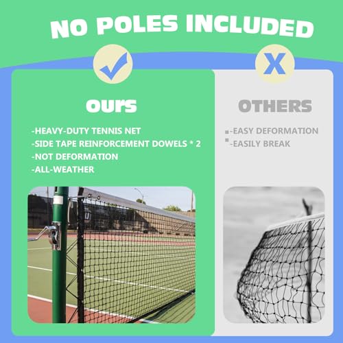 Tennis Net Professional Tennis Court Net 42FT Replacement Nets Heavy Duty Sport Nets with 2 Fiberglass Dowels, Compatible with Outdoor Indoor Standard Courts - size: Single-Layer Net