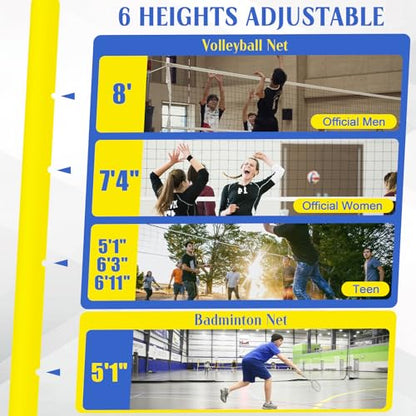 Indoor Volleyball Net, Easy to Install 8ft Professional Volleyball Post,20 ft Long,Adjustable Height,for Indoor Gym Floor Outdoor Backyard