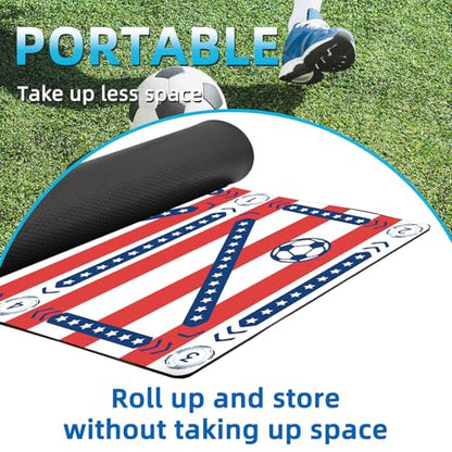 Premium Soccer Training Mat with Video Guide - Non-Slip Soccer Footstep Practice Pad for Indoor & Outdoor - Ultimate Ball Control Equipment to Improve Dribbling Skills - color: blue-red-white