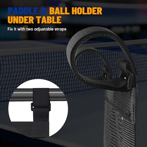 Ping Pong Paddle Holder, Hanging Mesh Storage Bag for Table Tennis Rackets & Balls, Under Table Organizer with Adjustable Straps, Fits Pickleball Paddles