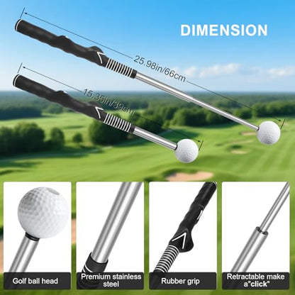 Pro-Level Retractable Golf Swing Trainer - Right-Handed Click Stick Golf Grip Trainer | Practice & Pre-Round Warm-Up Golf Training Aid