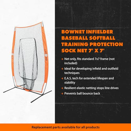 Bownet Big Mouth Replacement Net – Heavy Duty Baseball & Softball Practice Net, Fits Original Frame, Batting & Pitching Training Net - color: Black, size: 7' x 7'