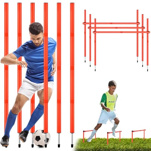 TOBWOLF 6PCS 6FT Adjustable Soccer Agility Training Poles, Detachable Sports Training Speed Sticks, Slalom Training Agility Pole Set, Outdoor Speed & Agility Turf Training Poles for Soccer Drills - color: Orange (Vertical Poles or Horizontal Hurdles)