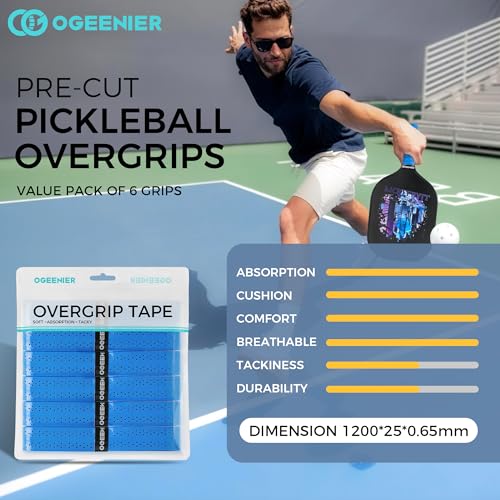 Pickleball Paddle Grips, Pack of 6, Non-Slip & Moisture Wicking Overgrip Tape for Pickleball Paddles - color: Blue