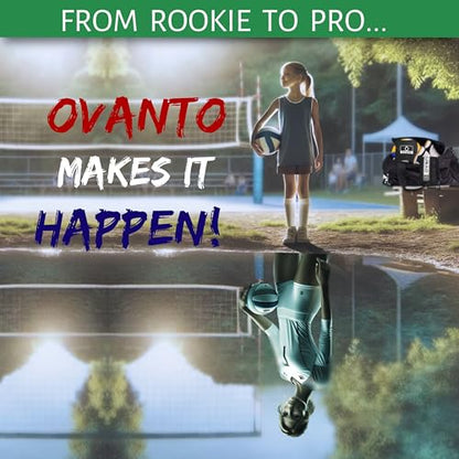 OVANTO Volleyball Training Equipment Aid – Adjustable Practice Hitting Rebounder with Ultra-Stretch Neoprene, Exclusive Elastic Cords & Premium Content, Improve Power, Speed & Technique at All Levels
