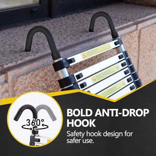 Telescoping Ladder, Aluminum Lightweight Extension Ladder with 2 Triangle Stabilizers, Heavy Duty 330lbs Max Capacity, Multi-Purpose Collapsible Ladder for RV or Outdoor Work (10.5FT) - size: 10.5FT