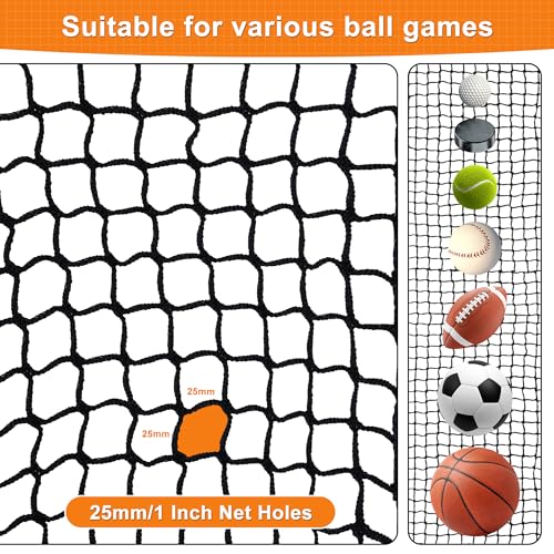 Nylon Golf Net 10-50ft - Practice Hitting Net With Rope and Carabiners, Durable Weatherproof Barrier for Baseball, Hockey, Soccer - size: Black 10x10ft