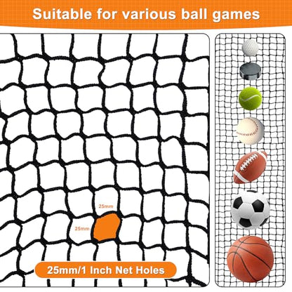 Nylon Golf Net 10-50ft - Practice Hitting Net With Rope and Carabiners, Durable Weatherproof Barrier for Baseball, Hockey, Soccer - size: Black 10X25ft
