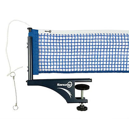 Sanung S405 Table Tennis Net and Post Set, Thickened Folding Ping Pong Table Net and Post Kit with Bead Chain Measuring Ruler for Any Standard Table Indoor Outdoor, Blue