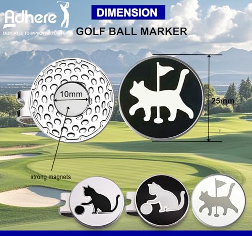 Adhere Golf Ball Markers Personlized Double Side Cute cat Logo Enamel with A Magnetic Hat Clips,A Premium Golf Gifts. - color: S-Cute Walking cats White+Black