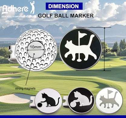 Adhere Golf Ball Markers Personlized Double Side Cute cat Logo Enamel with A Magnetic Hat Clips,A Premium Golf Gifts. - color: S-Cute Walking cats White+Black