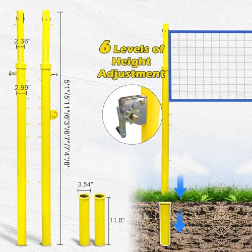 Indoor Volleyball Net,31FT Professional Standard Volleyball Net, Iron Poles Adjustable 6 Heights of 5ft-8ft, for School Outdoor Grass Indoor