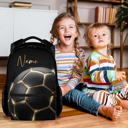 Custom Backpack for Kids - Soccer Backpacks for Boys Toddler, 17 Inch Large Capacity Soccer Lovers Schoolbag for Kindergarten Elementary - color: Black