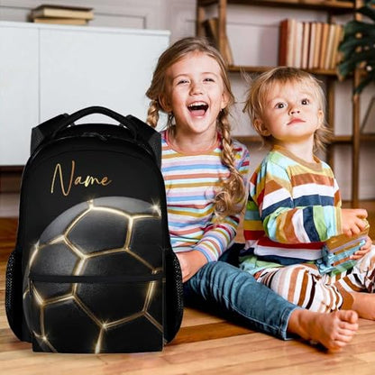 Custom Backpack for Kids - Soccer Backpacks for Boys Toddler, 17 Inch Large Capacity Soccer Lovers Schoolbag for Kindergarten Elementary - color: Black