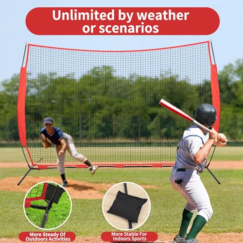 7x7/16x10/20x10ft Backstop Net, Ball Stop Net with Handbag,Fix Sports Net Barrier by 4 Spike&2 Sandbag,Sports Practice Barrier Net for Baseball,Softball,Lacrosse Train,Backstop Net for Backyard - style: 16X10ft red