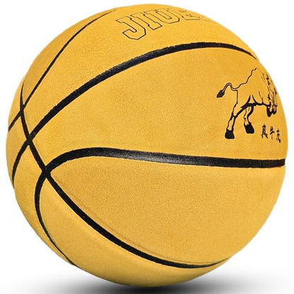 Professional Top-Grain Cowhide Basketball, Indoor Game Leather Ball for Competition & Training - color: Yellow