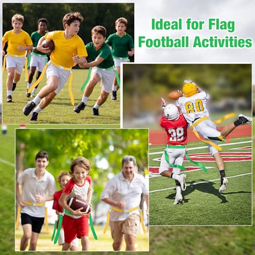 Hungdao 10/12 Players Flag Football Belts and Flags Adjustable Football Belts for Kids Teens Adults Team Training Sport Event - color: Green,yellow