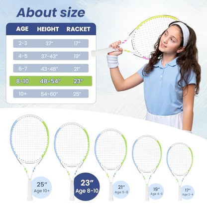 Kids Tennis Racket 23 Inch, Lightweight Aluminum Tennis Racquet for Junior Boys & Girls Beginner with Tennis Bag - color: Blue+Green