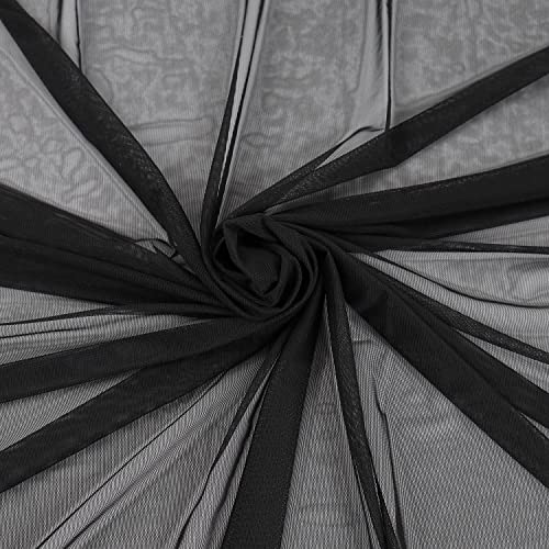 Superfine 4-Way Stretch Net Fabric Nylon Spandex Power Mesh, Pre-Cut 5 Yards Long 60" Wide, Lightweight Sheer (Black) - color: Black