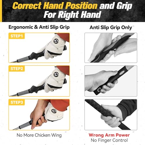 Golf Swing Trainer, Golf Grip Trainer for Tempo & Path, 2 Weights for Iron & Wood Hitting Chipping, Non-Slip Right Hand Ergonomic Swing Training Aid Golfers & Men & Beginners