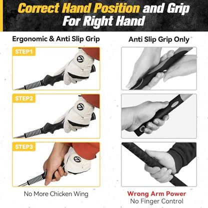 Golf Swing Trainer, Golf Grip Trainer for Tempo & Path, 2 Weights for Iron & Wood Hitting Chipping, Non-Slip Right Hand Ergonomic Swing Training Aid Golfers & Men & Beginners