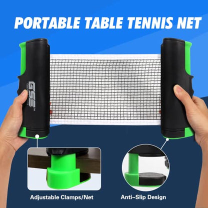 GSE Games & Sports Expert Adjustable Retractable Ping Pong Net Set & Post. Professional Table Tennis Rackets and Balls, Net with Posts and Storage Bag - Pingpong Paddle and Game Table Accessories. | Adjustable - color: Black Net