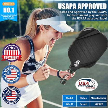 GARYE Pickleball Paddles Set of 4, Carbon Fiber Pickle Ball Paddle, USAPA Approved Lightweight Rackets 4 Pack for Adults and Teenagers, Includes 6 Balls, 1 Bag, and 4 Grip Tapes