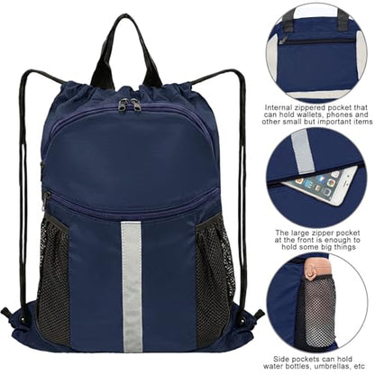 Drawstring Backpack with Shoes Bag Waterproof String Beach Bag for Sports Gym Swim（Navy） - color: Navy