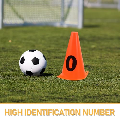 10pcs Soccer Agility Training Cones Set, 23cm Plastic Numbered Spot Markers 0-9 for Football Field Drills and Speed Agility Exercises