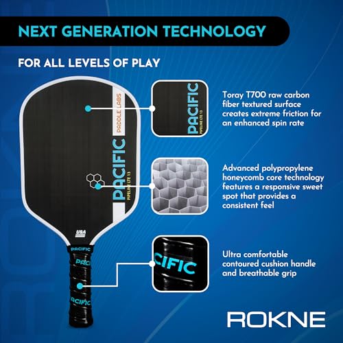 Carbon Fiber Pickleball Paddles | USAPA Approved Pickleball Paddles | Pro Grit Texture, Max Spin & Comfort | Pickle Ball Paddles Include Paddle Cover | 13MM & 16MM - color: PIPELINE LTE 16.25" x 7.75" x 13mm