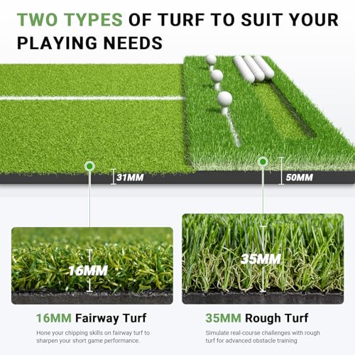Dual-Turf Golf Hitting Mat 4x6ft, 31mm Thickened Mat with 10 Balls, 2 Rubber Tees & 7 Tees, Heavy-Duty Golf Mats Practice Indoor/Outdoor Use, Garage Backyard, Golf Simulator Training - size: 6 x 4 ft -31 mm