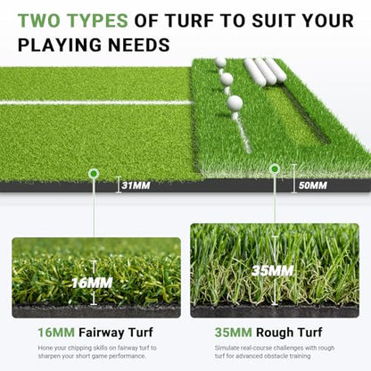 Dual-Turf Golf Hitting Mat 4x6ft, 31mm Thickened Mat with 10 Balls, 2 Rubber Tees & 7 Tees, Heavy-Duty Golf Mats Practice Indoor/Outdoor Use, Garage Backyard, Golf Simulator Training - size: 6 x 4 ft -31 mm