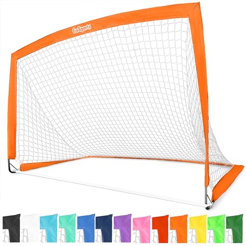GoSports Portable Soccer Goals for Kids - 13 Color Options - Choose 4 x 3 ft or 6 x 4 ft - Team Tone Pop Up Nets for Backyard - color: Orange, style: 6 ft x 4 ft