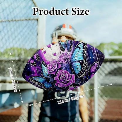 American Football, Official Size 11.9 x 7.3 Inch, Premium Composite Leather High-Grip Ball with Pro-Style Lacing, Unique Prints for Training, Games & Gifts - color: Purple Rose Moon