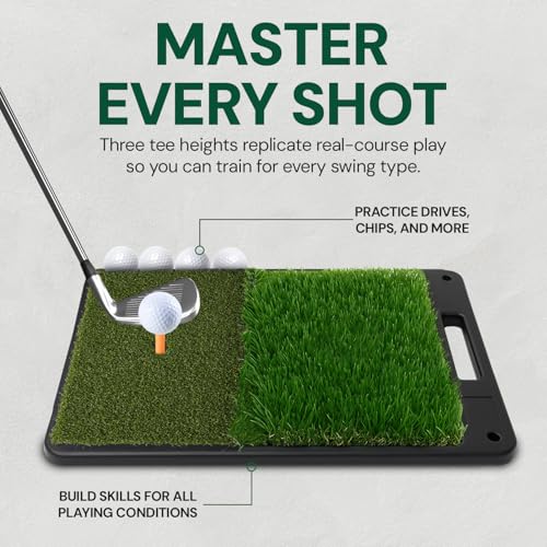 Golf Practice Net with Dual Mats, 3 Tees & 5 Balls – Golf Training Net for Indoor/Outdoor Swing Practice, Backyard Driving & Chipping Set, Portable Training Aid, Great Gift for Men