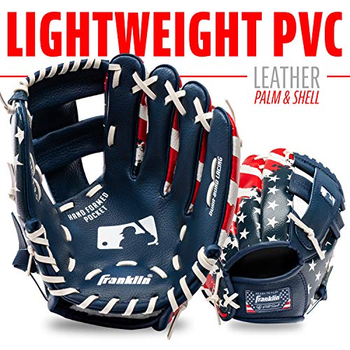 Franklin Sports Kids Baseball Gloves - RTP Youth Teeball Glove + Ball Set - Boys + Girls Teeball Mitt - 9.5" - color: Red/White/Blue