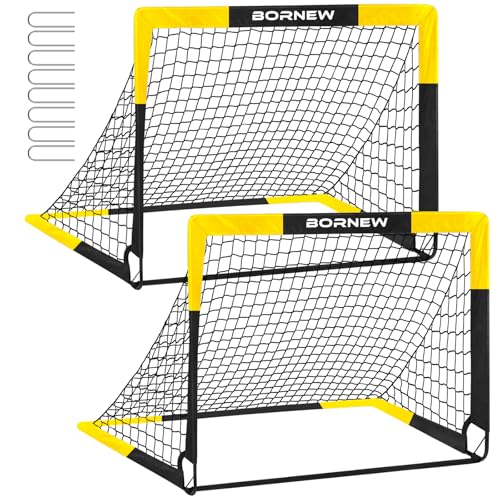BORNEW 2 Pack Soccer Goal - Backyard & Indoor Soccer Goals for Kids, 7X5 / 6X4 / 4X3 ft Portable Pop Up Soccer Nets for Youth & Adult, Outdoor Games, Soccer Training Equipment Ages 3-16 Year Gift - color: 2.Black Yellow, style: 4' x 3'
