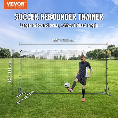 VEVOR Soccer Rebound Trainer, Iron Soccer Training Equipment, Sports Football Rebounder Wall, Double-Sided Rebounding Net, Easy Assembly, Perfect for Backyard Practicing, Solo Training, Passing - size: 12x6FT