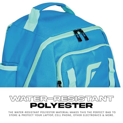 Franklin Sports USA SB Gameday Fastpitch-Softball Backpack – Adult +Youth Softball + Baseball Equipment + Bat Bag – Stores Batting Gloves, Helmet, Cleats - Waterproof Premium Batpack - color: Blue/Mint