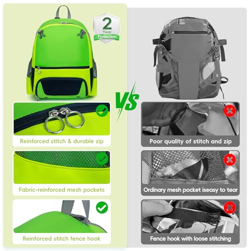 KAVIGOR 2026 Youth Baseball & Softball Bag | Ultra-Light Tball Backpack with Shoe Compartment & Helmet Holder | Skin-Soft Fabric - color: Green