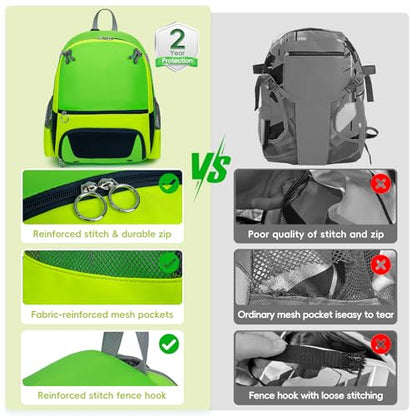 KAVIGOR 2026 Youth Baseball & Softball Bag | Ultra-Light Tball Backpack with Shoe Compartment & Helmet Holder | Skin-Soft Fabric - color: Green
