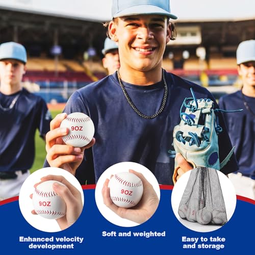 Jenaai 6 Pcs Weighted Training Baseballs Bulk 6oz to 12oz Weighted Softballs with Drawstring Bag for Hitting, Pitching Practice Strength Development - color: White, size: 9"